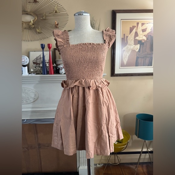 Tularosa Revolve Linen Smocked Ruffle Tank Mini Dress size S - Picture 7 of 13